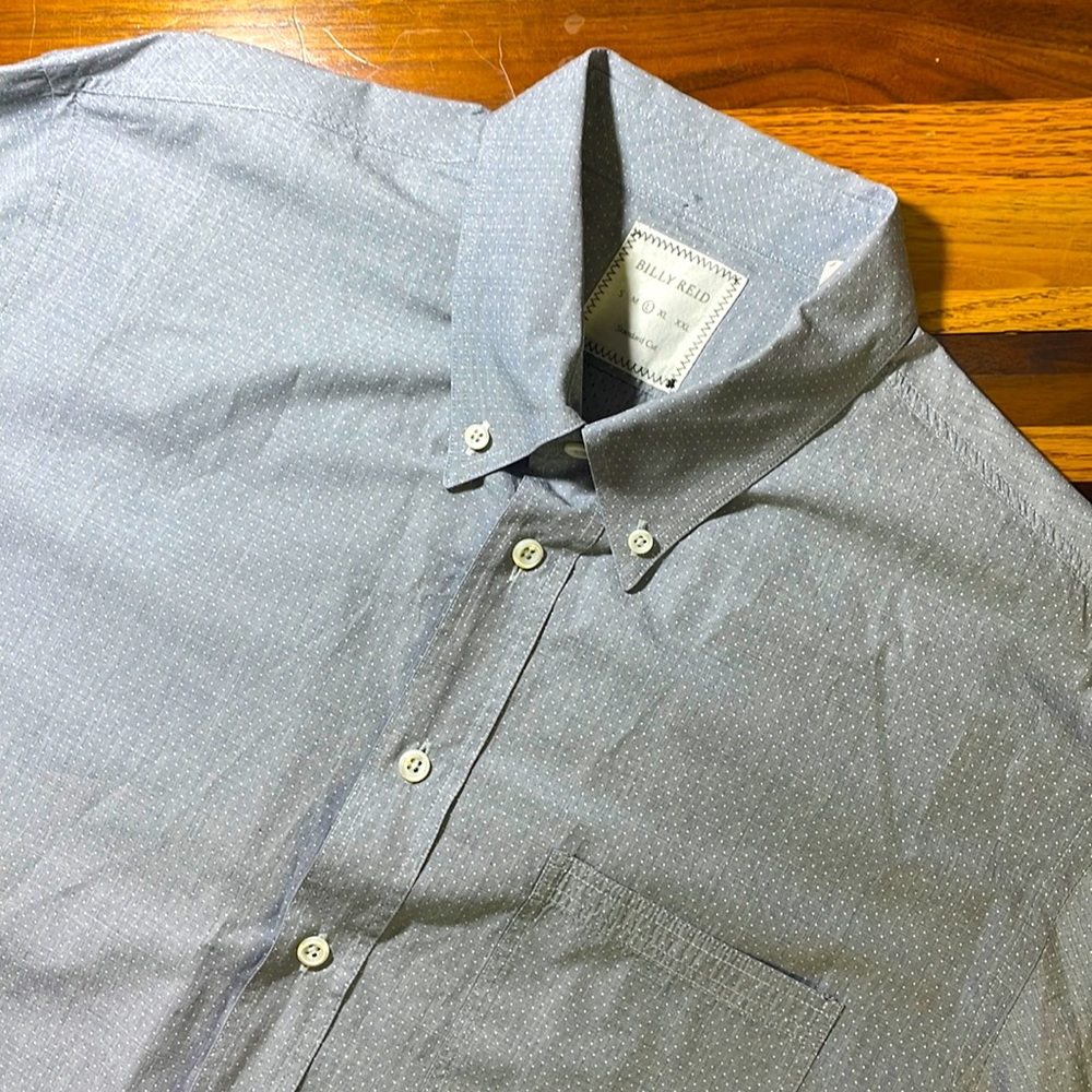 Billy Reid mens L Large light gray micro print polka dot button up shirt EUC
